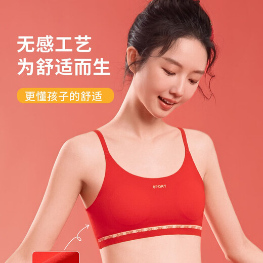 Cat Man's Year of the Pig Underwear Set for Female Students Junior High School and High School Girls Developmental Vest Girls Bra Big Red Panties Wide Shoulder Straps-Chinese Red Suit 160 (L) Recommended weight 80-95Jin Jin is equal to 0.5 kg