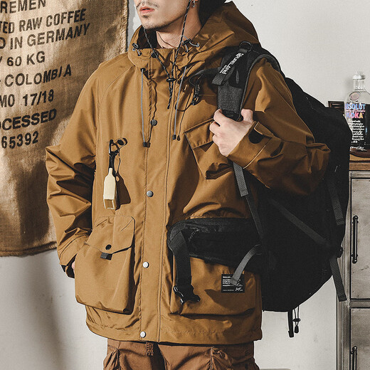 Jeanswest American Retro Workwear Jacket Men's Spring and Autumn Mountain Style Functional Outdoor Urban Commuting Men's Ami Khaki Jacket Khaki 2XL Suitable for 160-180Jin Jin is equal to 0.5 kg