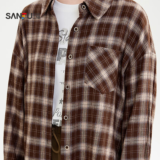 Sanfu (SANFU) langes Hemd 2025 Winter einfache Reverstasche Mode lose karierte Top Damen 512983 Ka Ge S