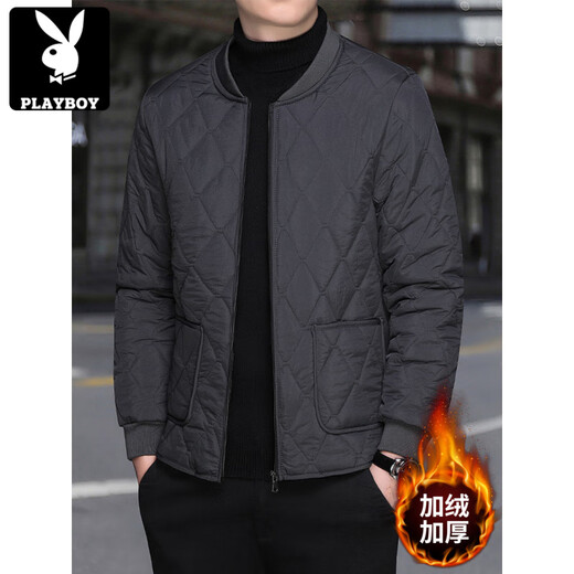 Playboy (PLAYBOY) trendy brand men's velvet thickened lining cotton-padded jacket and cotton-padded jacket to wear as a base layer to keep warm and comfortable, black zipper style XL recommended 118-138Jin Jin equals 0.5 kg