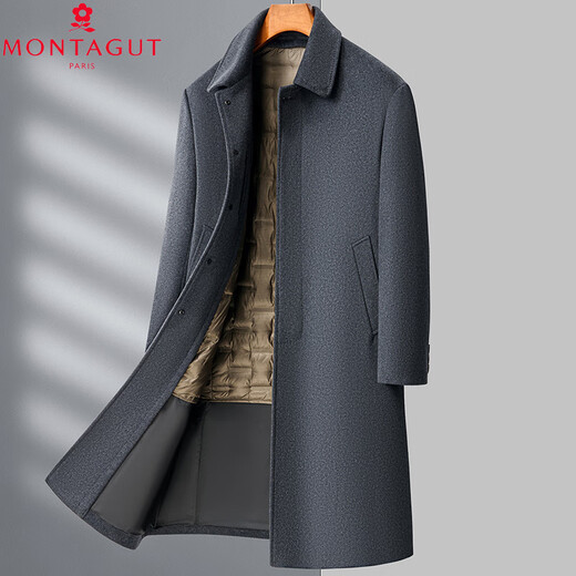 MONTAGUT brand men's wool coat men's lapel middle-aged and elderly dad's long knee-length woolen woolen windbreaker coat winter 2398 gray XL 180 size