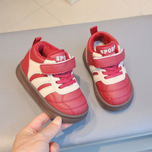 Tyrannis new velvet children's sneakers, soft-soled baby cotton shoes, warm sports shoes for boys and girls, casual A60 black 30_inner length 18 cm