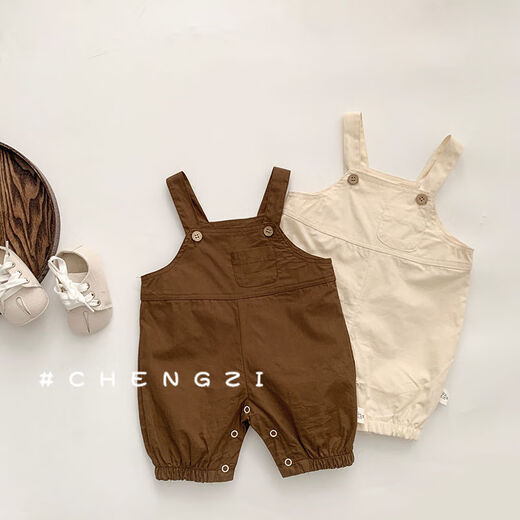 Ins Korean style infant clothes, summer clothes for men and women, all-match open overalls jumpsuit, outdoor climbing suit, khaki 66cm 66cm
