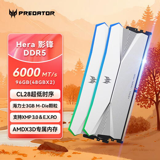 Acer PREDATOR 96G (48G 2) set DDR5 6000 frequency desktop memory stick Hera Shadow Series RGB light strip (C28) Ice Halberd Silver AI computer accessories