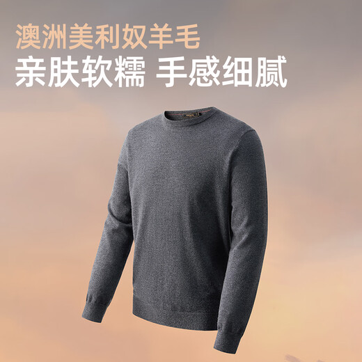 YOUNGOR wool sweater men's round neck all-sheep wool sweater comfortable, warm and moderately thick blue L 105c