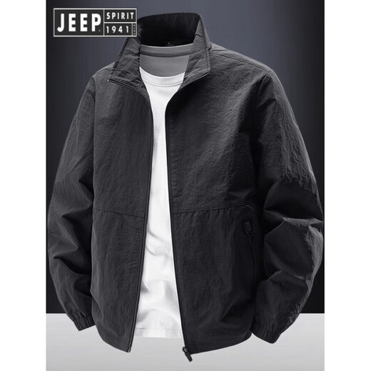 JEEP SPIRIT Jeep High-end Stand Collar Men's Jacket 2025 Autumn and Winter Plus Velvet Windbreaker Winter Casual Top Jacket Men's Military Green Jacket (Single Side) XL Size 130-145Jin Jin is equal to about 0.5 kg