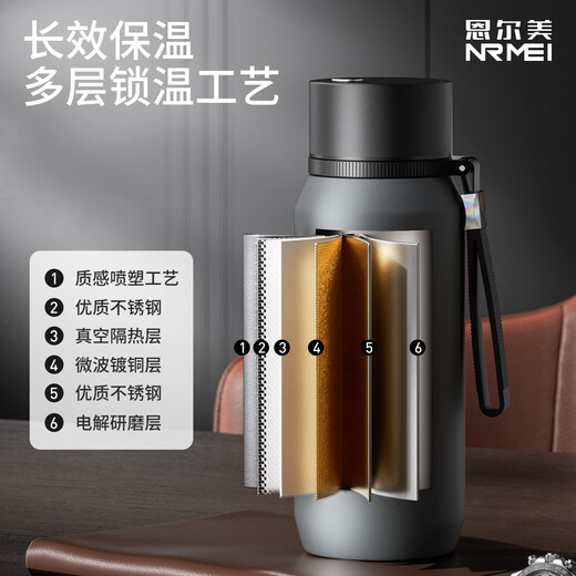 NRMEi large capacity men's thermos cup 316 stewing tea water separation portable car magnetic magnetic bomb thermal insulation kettle cup gun gray 800ml magnetic tea storage + lifting rope