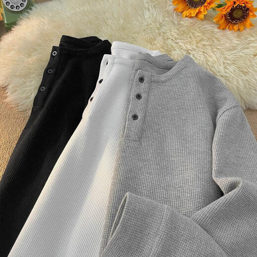 Pure (YISHion) Henry collar long-sleeved T-shirt for men in spring American heavyweight lazy bottoming shirt in spring and autumn style with sweatshirt for men white M