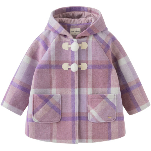 DAVE&BELLA manteau en laine pour enfants 2025 hiver nouveau style manteau en laine pour filles haut à carreaux pour enfants moyens et grands vêtements pour petite fille à carreaux rose et violet en stock 110 cm (hauteur recommandée 100-110cm)