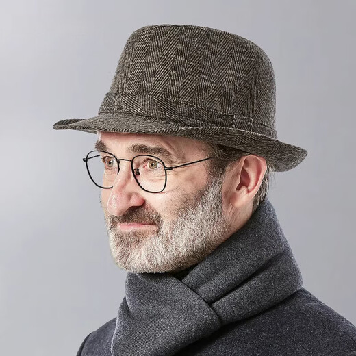 Woodpecker top hat for men, middle-aged and elderly dad, autumn and winter hat, woolen warm Shanghai beach British gentleman hat, grandpa and old man hat, striped brown, size S (head circumference 56CM)