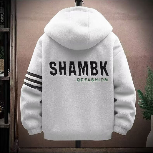 Playboy 25 Double-sided Velvet Jacket Men's Winter Loose and Trendy Teenage Students' Padded Thickened Granular Velvet Men's Jacket White XL