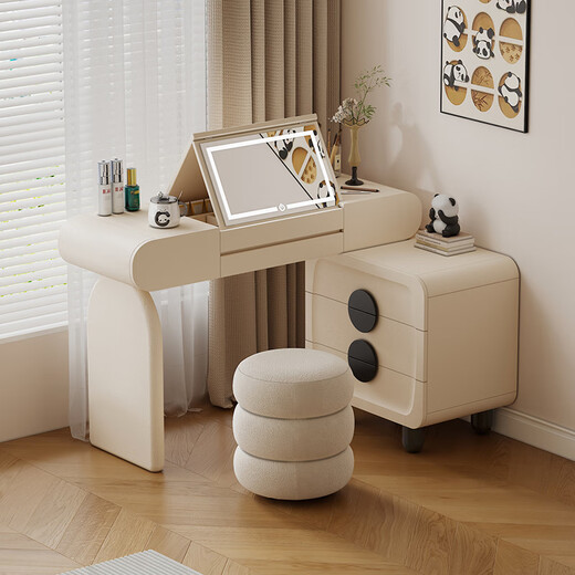 Tinymiya white round stool makeup stool lamb velvet stool with storage cream style dressing table girls bedroom pier stool 35cm lamb velvet round stool