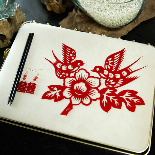 QBILY bridal paper-cut creative new Chinese style hairpin red magpie flower hair accessories national style cheongsam dressing gown accessories red paper-cut + earrings + hairpin