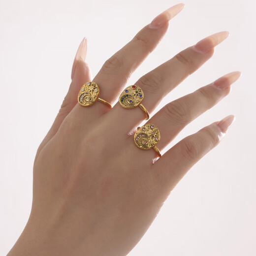 Today's fantasy cross-border hot sale light luxury retro personalized star and moon fashion ring devil's eye 18k gold ring A975-steel white zircon ring