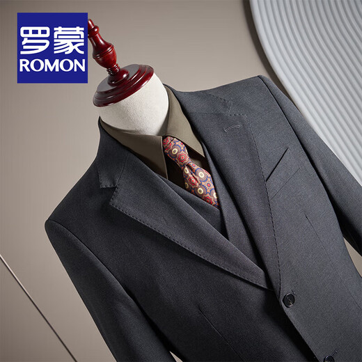 ROMON haute couture modal wool suit suit men's groom wedding dress business casual professional suit men's formal suit dark gray two-piece suit (suit + trousers) XL
