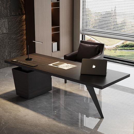 Jiangjixuan Italian light luxury high-end study desk modern simple fashion business manager desk home size apartment smoked wood-with smart socket 160*80*75