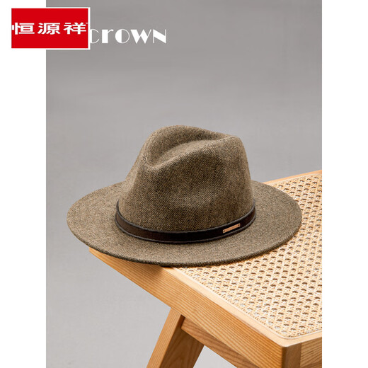 Hengyuanxiang new autumn and winter men's classic retro herringbone wool flat brim hat casual fashion large head hat Welsh plaid flat brim M (56-58cm)