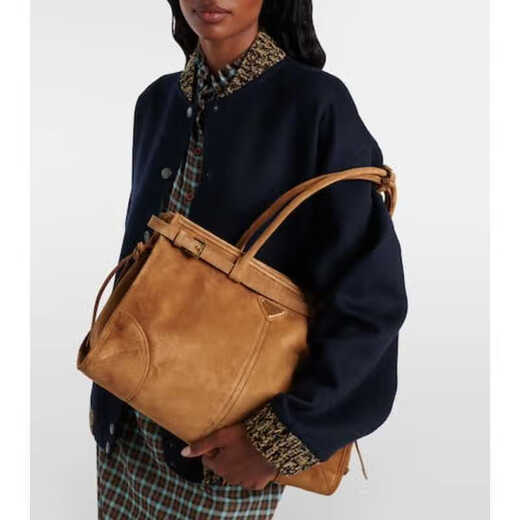 PRADA Luxury Women's BONNIE Large Suede Handbag Shoulder Bag Brown One Size