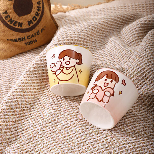 Ceramic drinking cup, healthy underglaze color, creative home parent-child cartoon, cute 2025 new high-looking mug, girl style Heyun cup 230ML 1 piece