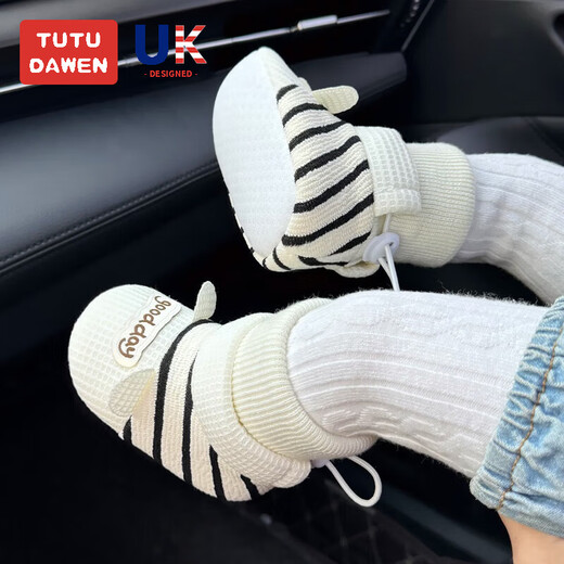 Tutu Dawen Baby Toddler Shoes Soft Soled Spring Autumn Winter 0-1 Years Old Newborn Male and Female Baby 6-12 Months Cotton Shoes and Socks Foot Covers Navy Black (Cotton Lining) Inner Length 13cm, Recommended for 0-12 Months