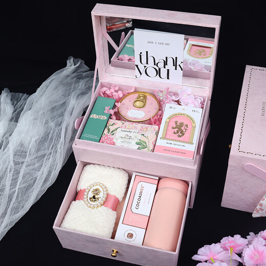 Wedding souvenirs, bridesmaid gifts, birthday gifts, return gift boxes for sisters, high-end niche high-end practical gifts 5. Pink Lovers pink velvet double-layer gift box 21.5x15.5x16cm