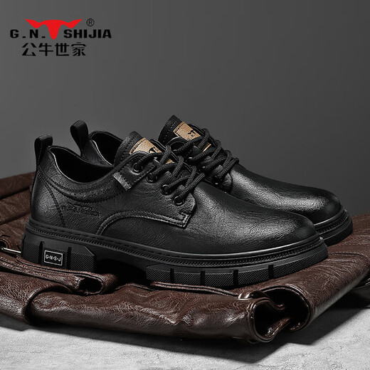 Bull Family Business Formal Leather Shoes Men's Shoes Autumn and Winter 2025 New Shoes Men's Casual Men's Genuine Leather Martin Boots Men's Black Four Seasons Shoes GN123101753 41 (Standard Sports Code)