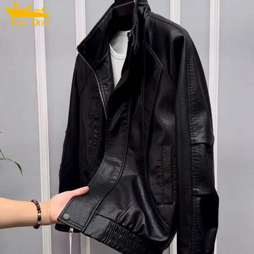 2025 New Motorcycle Pu Leather Jacket Men's Autumn and Winter Trendy Loose Workwear Jacket Men's Trendy Versatile and Handsome Black QN#PU9127 High Quality 3XL (Recommended 165-180Jin Jin equals 0.5kg)
