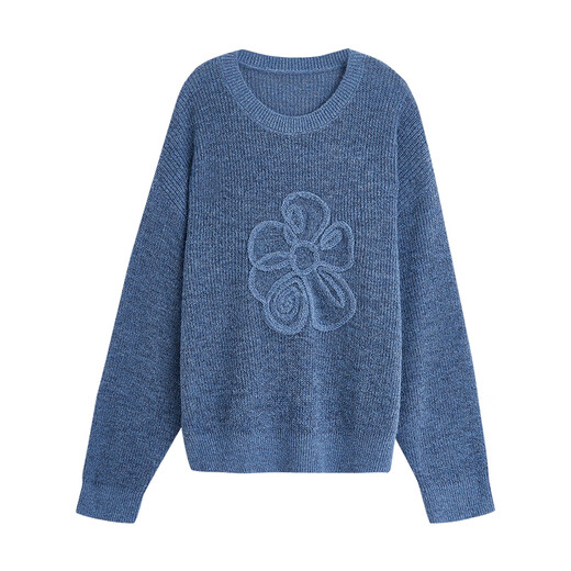 Chuyu three-dimensional floral knitted sweater for women 2025 autumn and winter new style dopamine mohair lazy top haze blue M