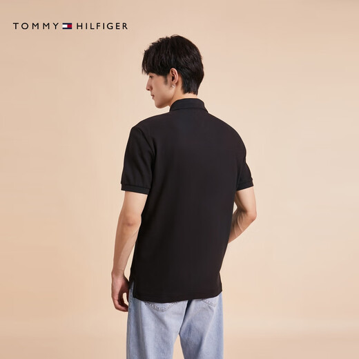 Tommy Hilfiger fashion multi-color 26 spring and summer new men's pure cotton pique mesh casual short-sleeved T-shirt lapel POLO black BEH M (recommended 135-150Jin Jin equals 0.5 kg)