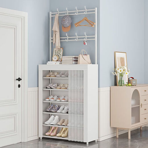 Fantasy floor-standing multi-layer shoe cabinet shoe box sturdy with hook shelf storage shoe and hat rack entry door dust-proof simple shoe rack dust-proof black-7 layers 80