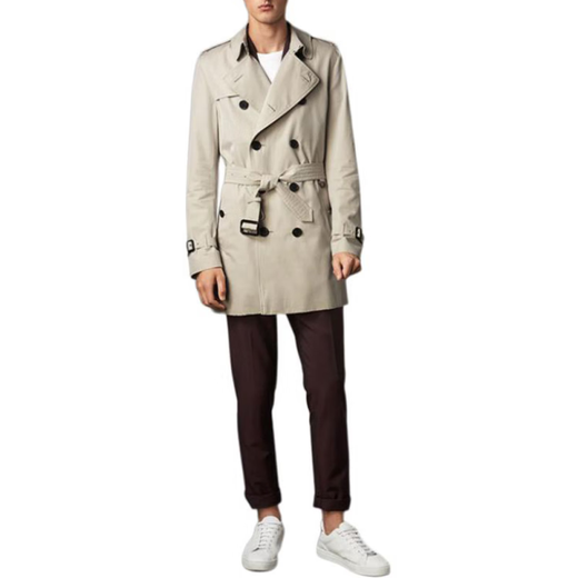 BURBERRY New Year's gift Burberry SS23 solid color Kensington mid-length windbreaker, men's style, beige color, beige color, one size 48