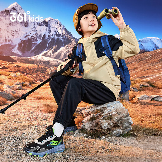 361 Yuping children's running shoes 26 spring men's and women's middle and older children's waterproof anti-slip anti-slip cushioning light outdoor sports shoes black 36