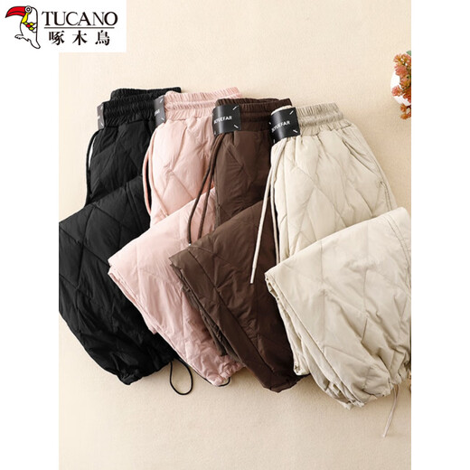 Woodpecker Exports Single Thick Down Down Cotton Pants Women's Winter Outerwear Winter Outerwear Warm Harem Pants Diamond Pants Apricot XL 130-145Jin Jin equals 0.5kg