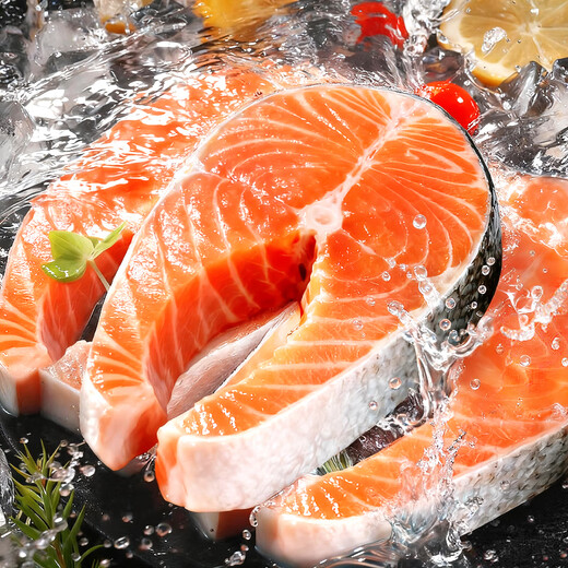 Yunchu Life imported fresh middle section of salmon steak from Norway, whole round cut Atlantic salmon, fresh fish 2Jin Jin is equal to 0.5kg