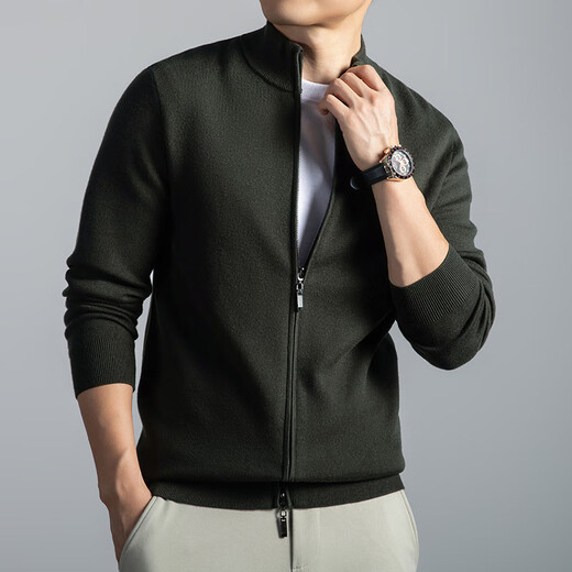 BOSS men's knitted cardigan jacket 2025 new autumn and winter stand-up collar sweater casual cardigan high-end sweater upper green S size 165