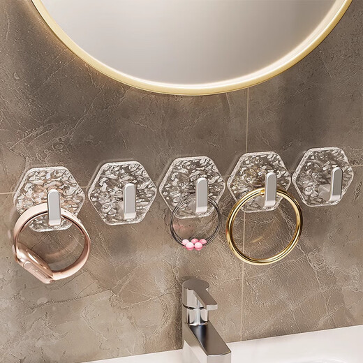 Glacier Pattern Hair Accessory Hook Transparent Light Luxury No-Punch Wall Hanging Hair Tie Adhesive Hook Traceless Strong Adhesive Hook Premium Streaming Silver 4 Pack