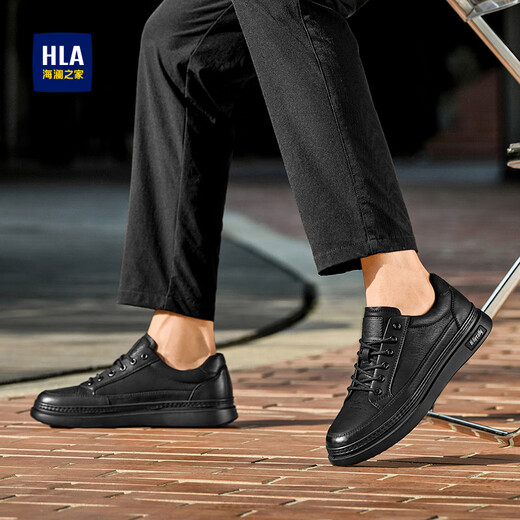 Heilan House (HLA) Men's Shoes Comfortable and Versatile Casual Leather Shoes Men's Sneakers HAABXM1EBH224 Black 42