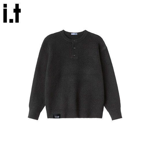 Izzue it trendy Henry collar sweater for men in autumn and winter Japanese style retro loose thick warm wool sweater black official authentic M