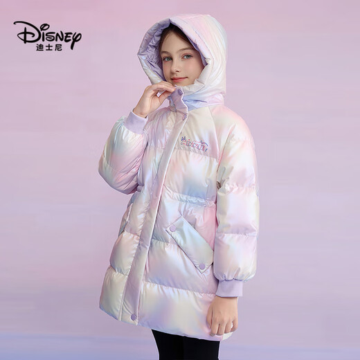 Disney's New National Standard Children's Down Jacket 2025 Winter New Hooded Colorful Mid-Length Style Top Clothes Children's Clothes Purple 90 White Duck Down One Size 130cm Filled Down Approximately 118g