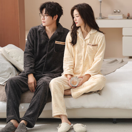 Chongxin's 25-year-old new coral velvet couple pajamas for autumn and winter plus velvet and thickened teen men's and girls' home wear suits 9212 L female (height 160-165, weight 100-120)