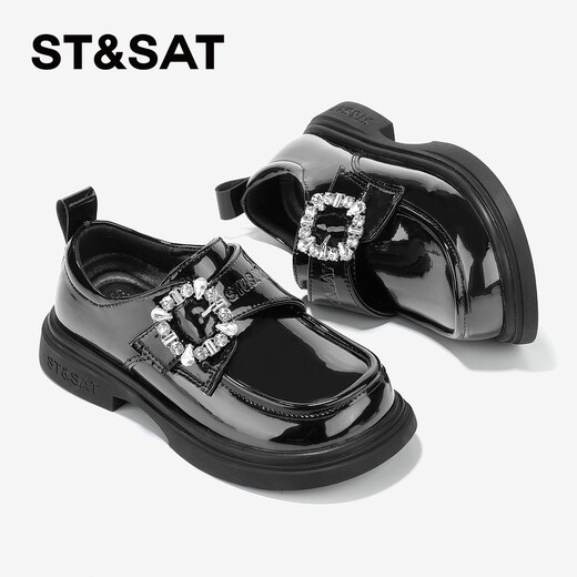 Saturday Children's Shoes Girls Small Leather Shoes Spring New Children's Fashion British Performance Shoes Obsidian Black 34