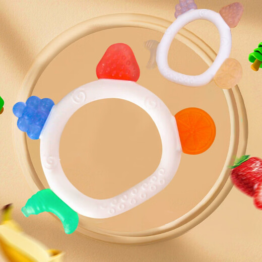 Baby chewing gum food grade silicone molar stick cartoon cute ring baby fruit teething chew chewing gum fruit chewing gum comes with storage box 1 pack