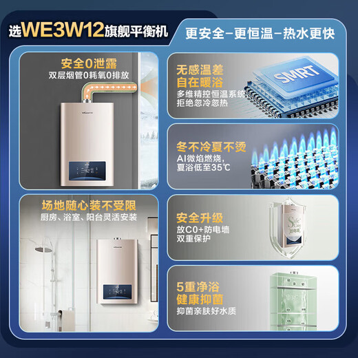 Vanward 15% national subsidy balanced gas water heater can be installed in the bathroom to actively prevent CO poisoning. Household ECO energy saving JSG24-WE3W12/W13 12L natural gas - dedicated to bathroom. Can be installed in the bathroom. Anti-CO + comes with anti-electricity wall.