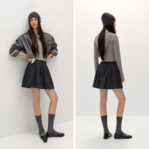 Same style as Semir shopping mall | Skirt for women winter woolen plaid A-line skirt with wool 2025 short skirt 101725120001