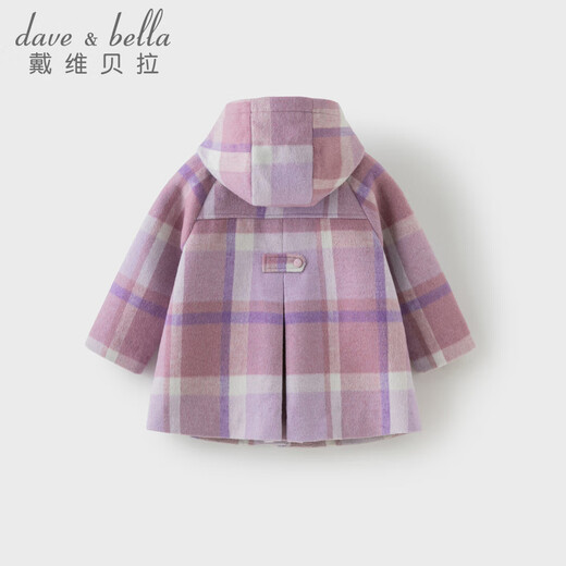 DAVE&BELLA manteau en laine pour enfants 2025 hiver nouveau style manteau en laine pour filles haut à carreaux pour enfants moyens et grands vêtements pour petite fille à carreaux rose et violet en stock 110 cm (hauteur recommandée 100-110cm)