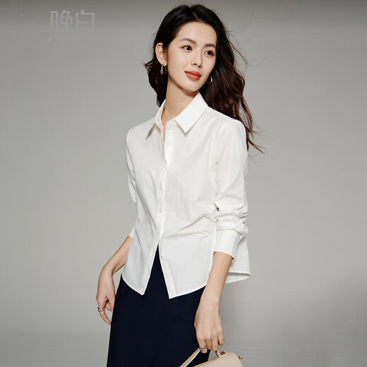 Late White New Product 2025 Autumn Style Workplace Commuting Shirt Casual Lapel Solid Color Shirt Women White S
