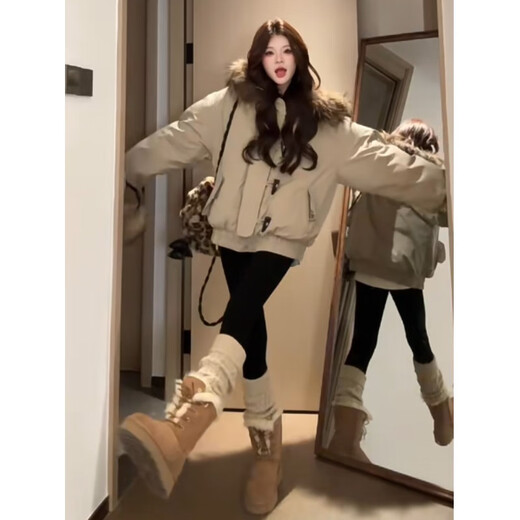 St. Paul Beauty Chaqueta con capucha y cuello de piel grande para mujer, Invierno 2025, nueva Chaqueta de algodón de estilo coreano, ropa de trabajo gruesa, Parka caqui S