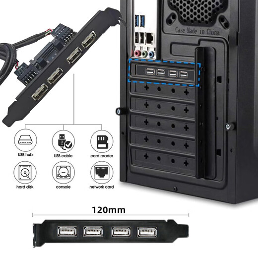 CableCCUSB-A2.0母对9Pin台式机扩展挡板线电脑后置延长线2口4口加强供电口USB-A机箱面板线 黑色USB-四A母挡板扩展卡0.3米