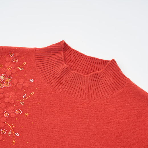 Jintu 100% Pure Wool Sweater Women's Sweater Middle-aged and Old Mothers Autumn and Winter Warm Tops Dairy Brand High-End Knitted Bottoming Sweater Beige 100% Pure Wool 2XL Recommended 120-135 Jin Jin equals 0.5 kg