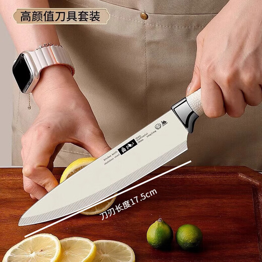 DL东来刀具套装德国工艺厨房全套刀具切菜刀水果刀白色水果辅食刀 切片刀+骨刀-送刀套 2件套